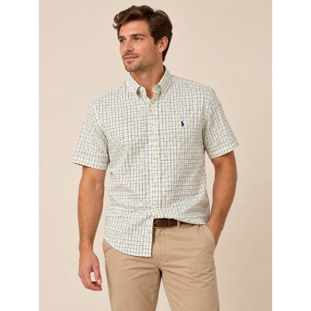 Ralph Lauren Men's Classic Fit Plaid Button-Down Shirt Blue Green Size L